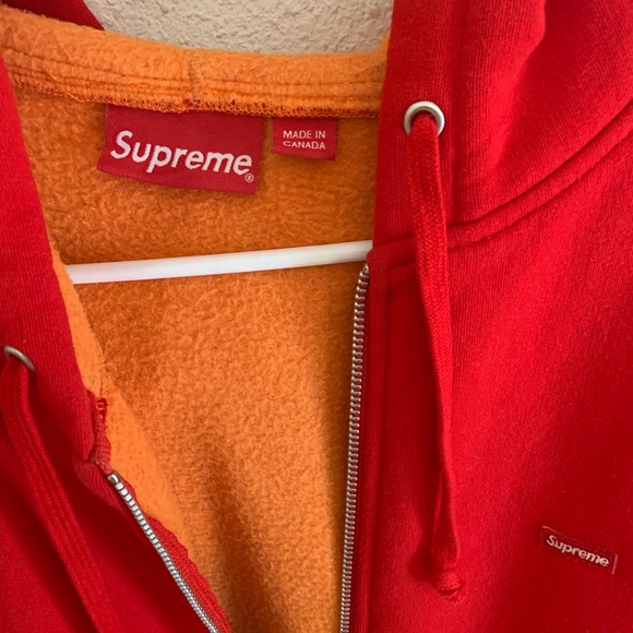 Red Supreme Contrast Zip Up Hoodie - Picture 4 of 9
